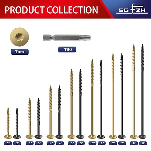 #14 x 3 Inch Outdoor Structural Wood Deck Screws (134Pcs/4lb), Carbon Steel, Tan, Flat Head, Rust Resistant Epoxy Coated, T30 Star Bit