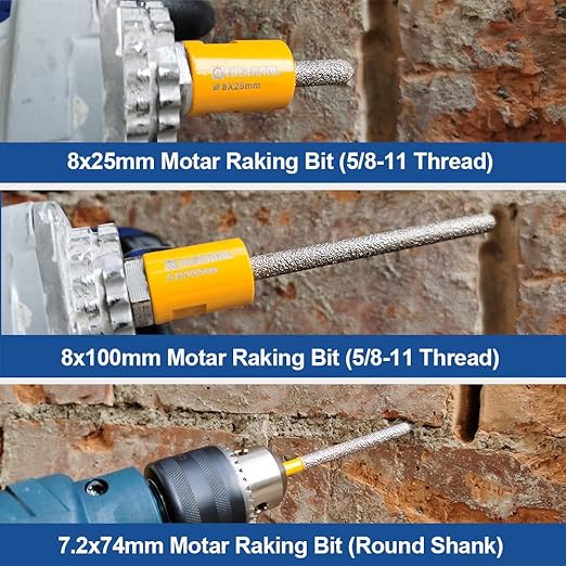 HIGHDRIL Diamond Mortar Raking Bit - 5/16" x 4" (8mm x 100mm) 5/8-11 Thread Diamond Mortar Router for Old Mortar,Blown,Damaged Bricks or Natural Stone Removal