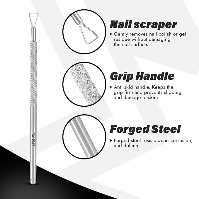 MUSI Cuticle Trimmer, Remover & Pusher ??Professional Pedicure & Manicure Tools for Fingernails & Toenails, Dead Skin Removal, Durable Stainless Steel Nipper, Cutter & Clippers Kit