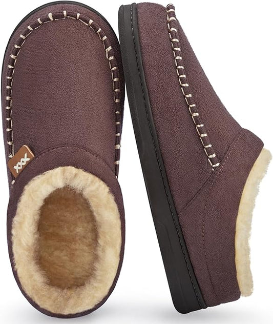 ATHMILE Mens House Shoes Fuzzy Warm Moccasin Memory Foam House Slippers for Men Cozy Winter Mens Slippers for Home Bedroom Indoor Outdoor