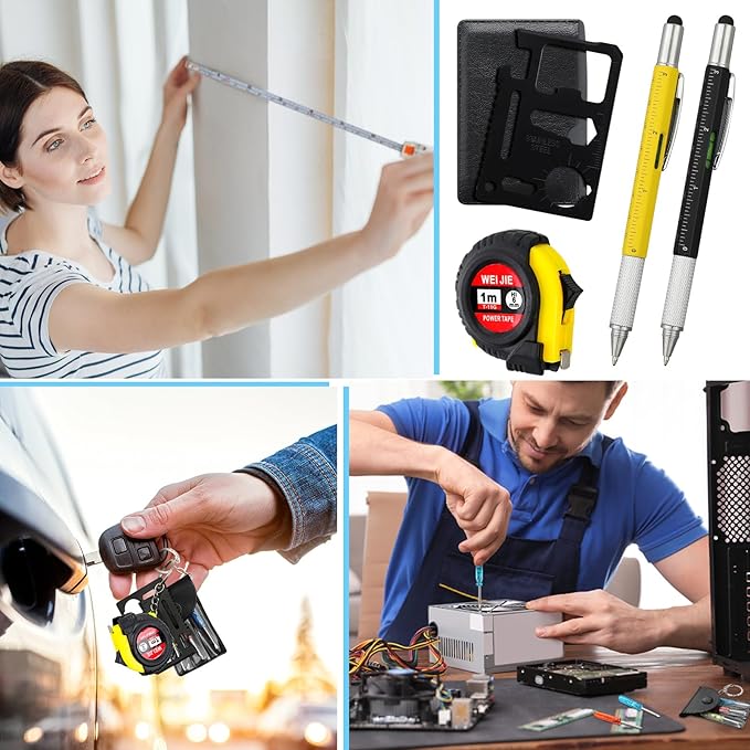 240 Pcs Mini Tape Screwdriver Keychain Set Valentine's Day Men Gifts Bulk Employee Appreciation Gift Bulk Multitool Pen Card for Adult Tool Party (Yellow,Black)