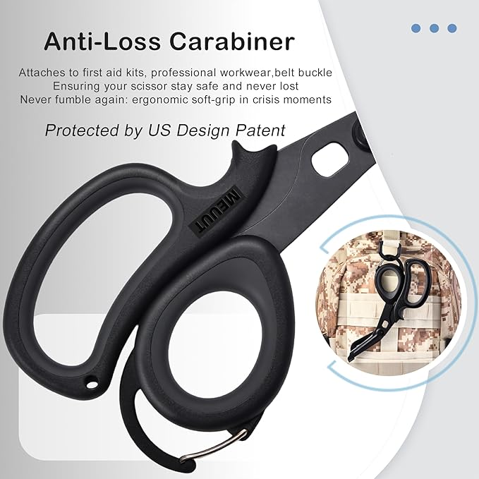 MEUUT 2 Pack Medical Scissors Trauma Shears with Carabiner design, 7.5" Fluoride Coated Non-stick Blades Bandage Scissor for Nurses, EMT, Household, outdoors