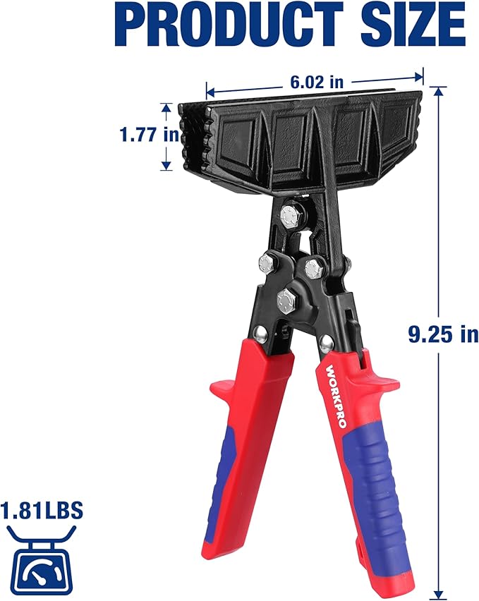 WORKPRO 6-Inch Sheet Metal Bender & Hand Seamer Tool, Heavy-Duty Steel Sheet Metal Brake Pliers for Bending, Seaming, Flattening with Ergonomic Handle and Smooth Jaw