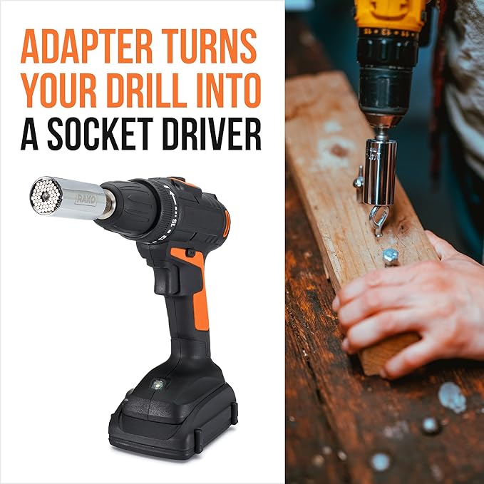 RAK Super Universal Socket Tool, 7-19mm Universal Socket Wrench Set, Gator Grip with Power Drill Adapter Set, Stocking Stuffer, Ideal Cool Gadgets Stuff for Birthday Gifts for Men Dad Husband