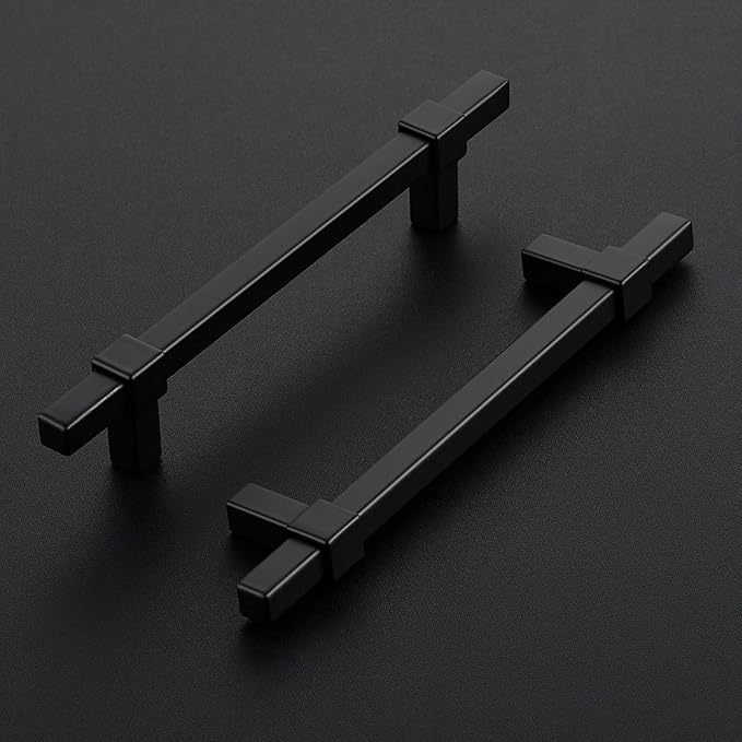 25 Pack Black Cabinet Handles - 5" Hole Center Cabinet Pulls Matte Black Drawer Pulls Cabinet Hardware Kitchen Handles for Cabinets