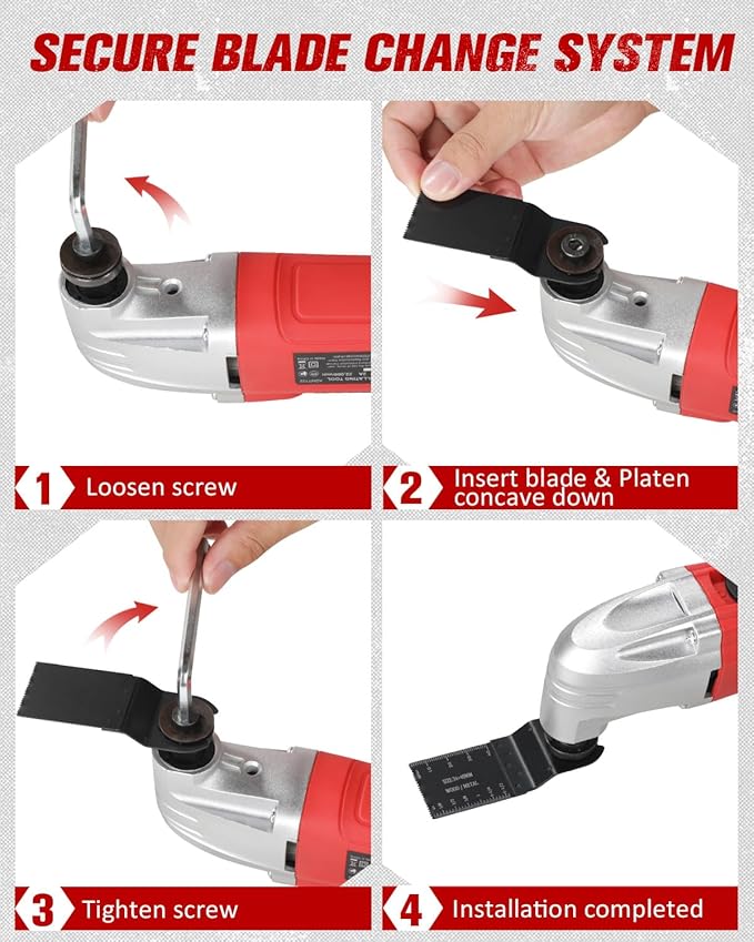 AVID POWER Oscillating Tool, 22000 OPM Electric Oscillating Multi Tool with 3째Oscillation Angle, Cutting, Sanding, Grinding, Scraping, 11 Accessories & Universal Interface-Red