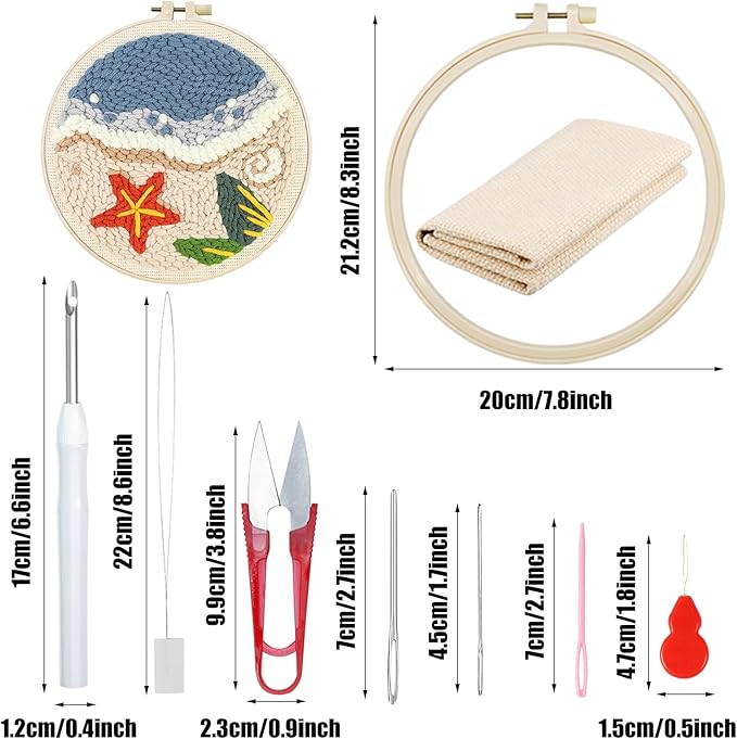 Woohome Punch Needle Kit Included Plastic Hoops, Punch Needle Cloth, Color Yarn and Punch Needle Tools for Adults, Beginners (Beach, Hut, Sunset)