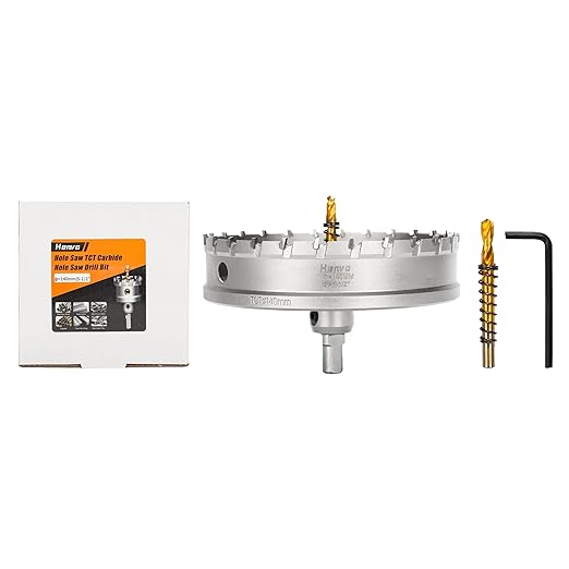 Hole Saw 5-1/2" (140mm) Heavy Duty Carbide with 2 Pilot Drill Bits - Metal Hole Cutter Cuts Stainless Steel, Iron, Copper, Brass, Plastic
