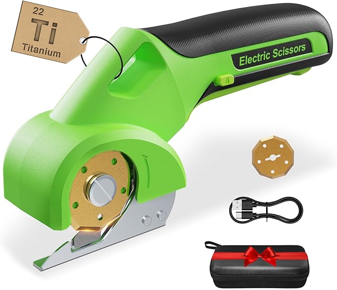 4V 2000mAh Cordless Cardboard Cutter, Electric Box Cutter for Cardboard with 2 Titanium Blades, LED & Safety Lock, Rotary Cutter for Fabric, Stocking Stuffers Gifts for Men Women - Leaf Green