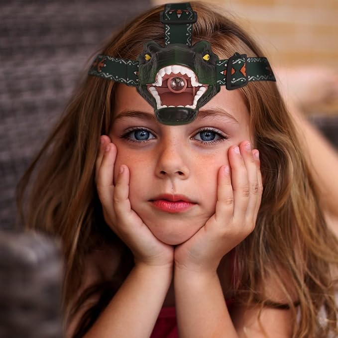 Dinosaur Kids Headlamp, T-Rex Dinosaur Led Headlamp Flashlight, Dinosaur Toy Headlamp Flashlight with 4 Lighting Mode for Boys, Girls??Camping, Hiking, Reading and Party (Green)
