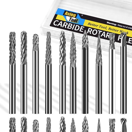 Mini Carbide Burrs Set 1/8?쇺?Shank Solid Tungsten Carbide Burrs with 1/8?쇺?Cutting Head Double Cut Rotary File for Die Grinder Rotary Drill Tool 20pcs for Carving Grinding Engraving Polishing Bit