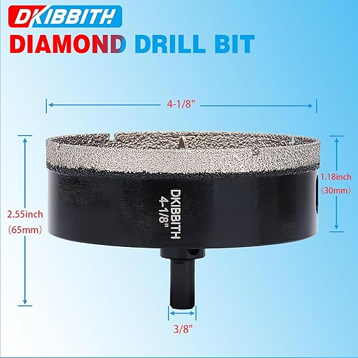 DKIBBITH 4-1/8" Diamond Hole-Saw Bits with Pilot Drill Bit - 4-1/8" Diamond Tipped Tile Hole Saws with Guiding Bit for Porcelain Tile Ceramic Pottery Granite Stone Glass Bottles 105mm.