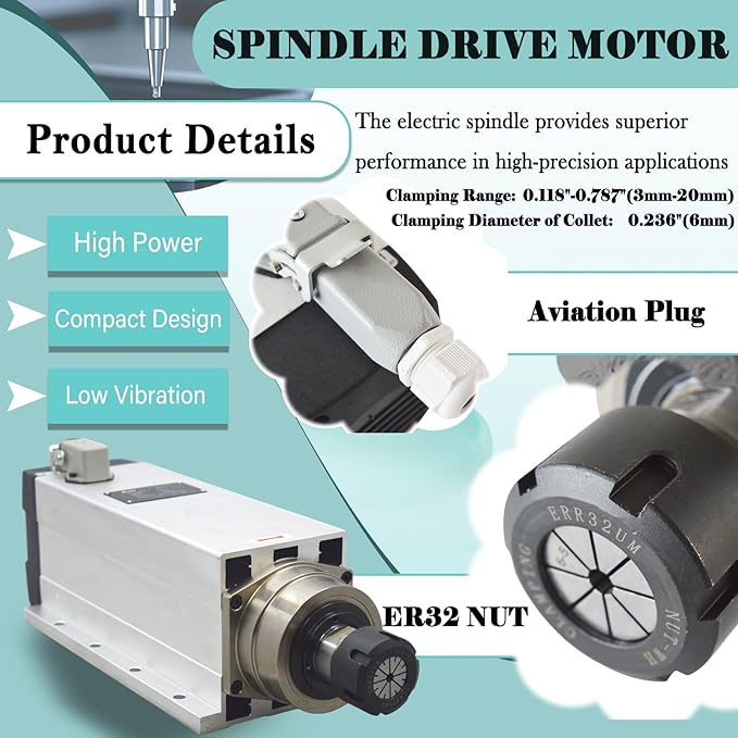 INTBUYING Spindle Motor 4.5KW/6HP 18000RPM High-Speed CNC Motor ER32 Collet Fan Cooling for Wood, Metal, Stone Plastic Carving Engraving and Milling 220V