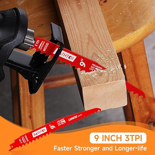 5 Pack 9 Inch 3 Tpi Carbide Reciprocating Saw Blades for Wood Cutting and Tree Trimming, Pruning Sawzall Blades with Carbide Tipped Teeth for Longer Life and Faster Cutting Speed