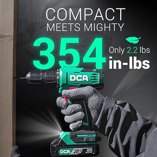 DCA 20V Cordless Hammer Drill, 354 In-lb Torque, 1/2" Keyless Chuck, 22500 IPM, 2 Variable Speeds, 18+1+1 Position, Power Impact drill (Battery and Charger not Include, tool only) ADJZ2035i13Z