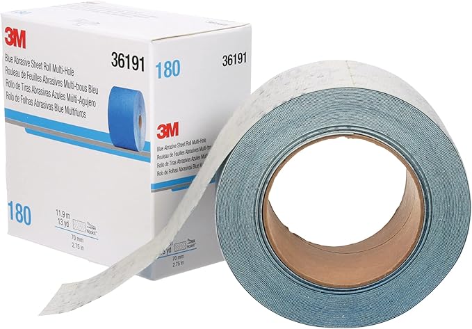3M Hookit Blue Abrasive Sheet Roll, 36191, Multi-Hole, 2.75 in x 13 yd, 180+ Grade, Automotive Sanding Roll Sandpaper for Coating Removal, Body Repair, Auto Sanding