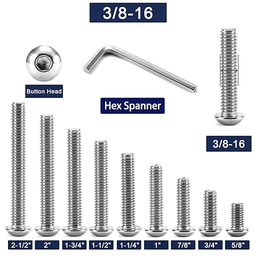 3/8-16 x 2-1/2" Button Head Socket Cap Bolts Screws, 10Pcs 304 Stainless Steel 18-8, Allen Hex Drive, Bright Finish by SG TZH(with Hex Spanner)
