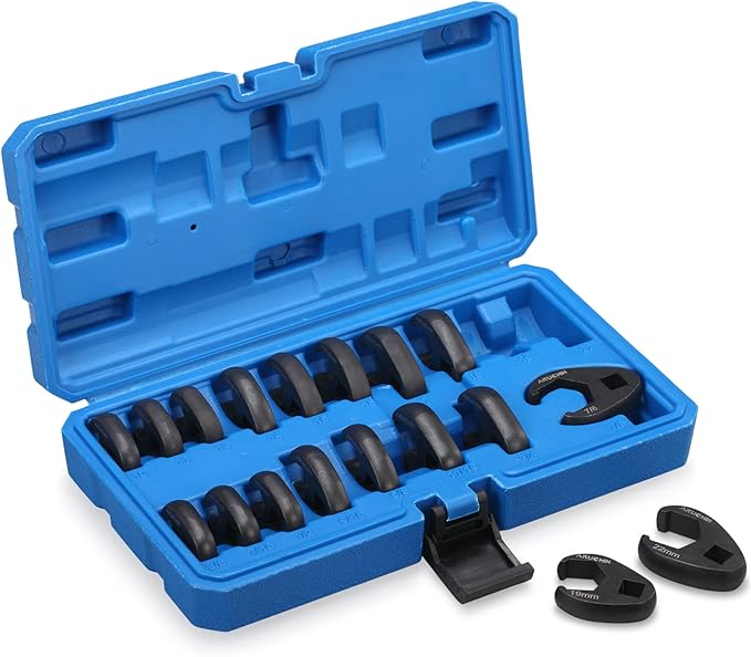 ARUCMIN 3/8" Drive Crowfoot Flare Nut Wrench Set,18-Piece Chrome Vanadium Steel Crows foot Wrench Set SAE & Metric 3/8"-7/8" and 10-22mm with Organizer Box