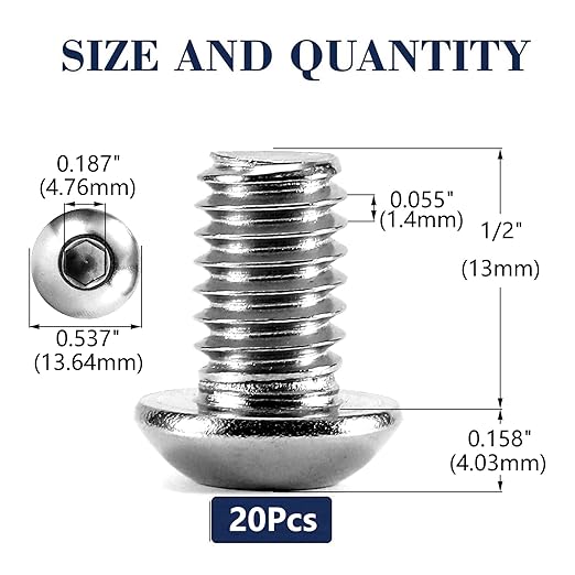 5/16-18 x 1/2" Button Head Socket Cap Bolts Screws, 20Pcs 304 Stainless Steel 18-8, Allen Hex Drive, Bright Finish by SG TZH(with Hex Spanner)