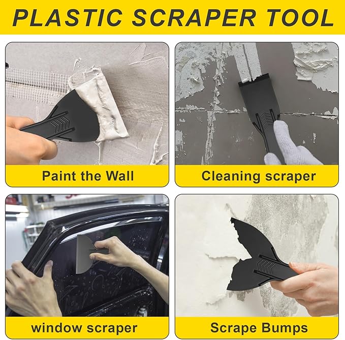 15 Pack Plastic Putty Knife Set - 12 Flexible Plastic Paint Scraper Tool and 3 Detail Scraper Tool for Spackling, Repairing Drywall, Removing Wallpaper, Applying Mud or Plaster