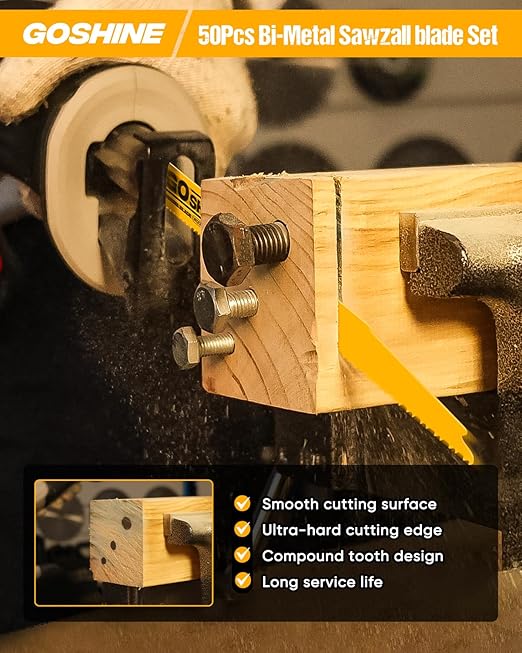 50 Pack 9 Inch 6/12TPI Reciprocating Saw Blades,Stud and Nail Saw Blades, 9" High Strength Bi-Metal Saw Saw Blades Wood and Nail-Embedded Wood, Metal,PVC, Pallets etc,with Storage Box