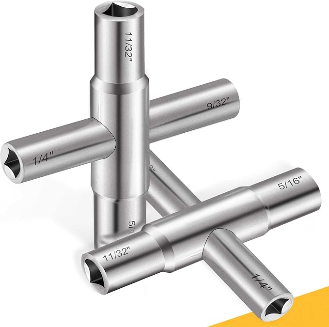 2Pc. 4 Way Sillcock Water Key Set, 1/4", 9/32", 5/16", 11/32", Utility Key Fits Most Sillcock, Stopcock, Water Spigots, Wall-hydrant, Control Cabinet and Valves