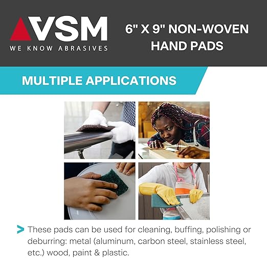 VSM 10-Pack: 6" x 9", Tan - Coarse, Non-Woven Hand Pad, Aluminum Oxide Grains, Rust and Oxidation Resistant, Multipurpose Abrasive Scrub Pad for Finishing and Cleaning