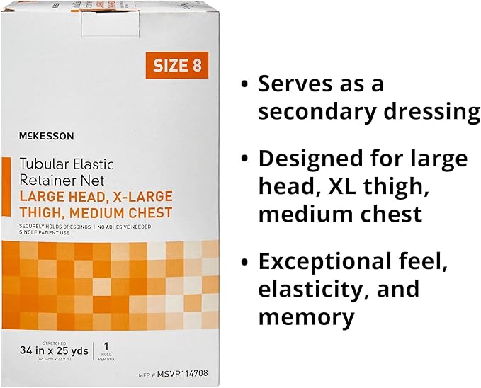 McKesson Tubular Elastic Retainer Net Dressing, Non-Sterile, Head, Thigh, Chest, Size 8, 34 in x 25 yd, 1 Count, 1 Pack