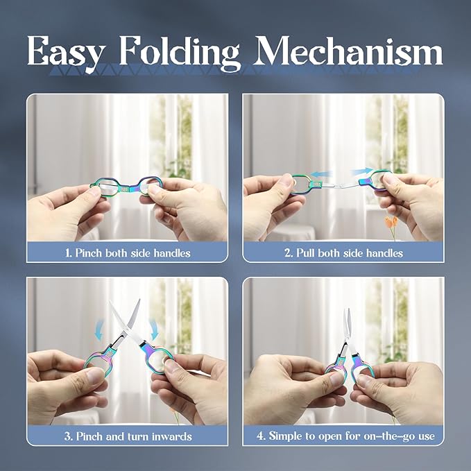 Small Folding Scissors with Keychain, 2 Pieces Portable Mini Safety Scissors for Travel, First Aid, Sewing, Craft & Office - Blunt Tip Tiny Shears for Nurses, Medical Kit, Crochet and Daily Use