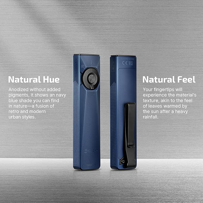 OLIGHT Arkfeld Ultra 1400 Lumens EDC Flat Flashlight, Rechargeable Pocket Light with White LED, UV, and Green Beam (Netural White (4000k~5000K), Navy Blue)