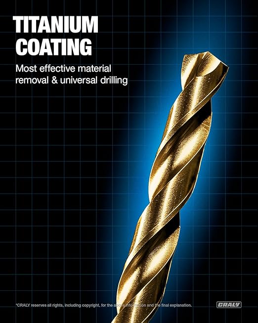 CRALY 3/32 Inch 10-Pc Cobalt Drill Bit Pack, M35 HSS Titanium Coated Jobber Length Twist Drill Bits, 135 Degree Split Point, for Hard Metal, Stainless Steel, Cast Iron, Plastic