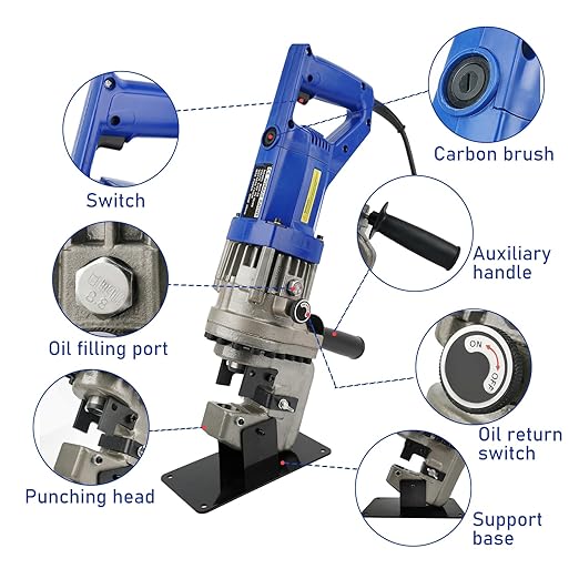 1300W Electric Hydraulic Hole Puncher, 110V Hydraulic Press Punching Tool, Metal Electric Punching Machine with Die 過1/4" 3/8" 1/2" 11/16" 4/5", for Steel, Aluminum, Copper