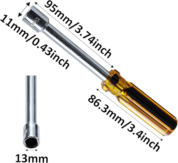 2Pcs 13mm Socket Wrench Screwdriver, Hex Socket Wrench High-Carbon Steel Hexagon Nut Driver Non-Magnetic Tip Hex Nut Screwdriver Hand Tool for Repairs(Plastic Handle)