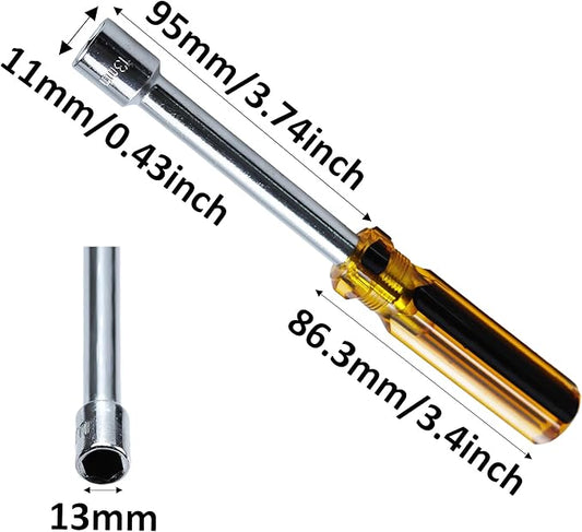 2Pcs 13mm Socket Wrench Screwdriver, Hex Socket Wrench High-Carbon Steel Hexagon Nut Driver Non-Magnetic Tip Hex Nut Screwdriver Hand Tool for Repairs(Plastic Handle)