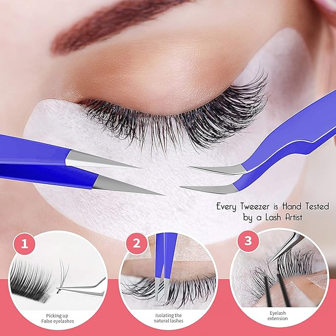SIVOTE Eyelash Extension Tweezers for Classic & Volume Lashes, 2-Pack, Purple