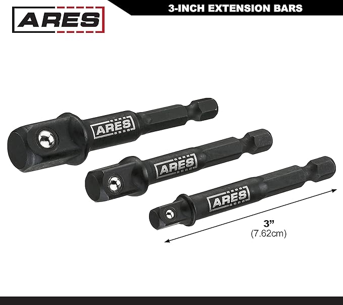 ARES 22022-3" Impact Grade Socket Adapter Set - Turns Impact Drill Driver into High Speed Socket Driver - 1/4", 3/8", and 1/2" Drive