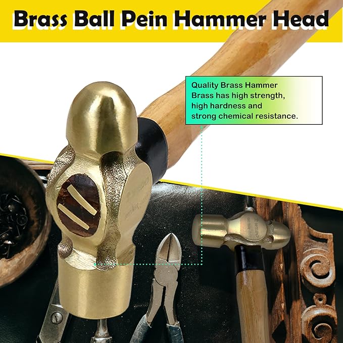 WEDO 2PCS Brass Ball Peen Hammer Set, 16 oz+16 oz(1lb+1lb), Brass Ball Pein Hammer Set with Wooden Handle, Die-Forged, Corrosion Resistant, DIN Standard