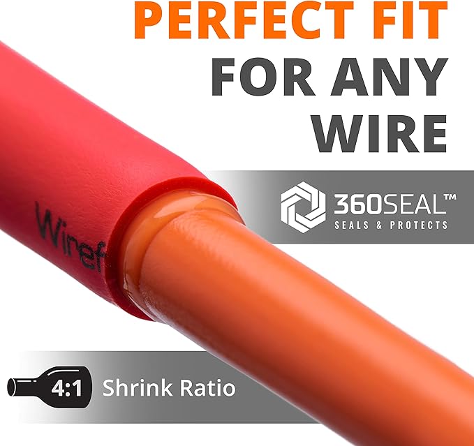 Wirefy 3/4" Heat Shrink Tubing - Large Diameter - 4:1 Ratio - Adhesive Lined - Industrial Heat-Shrink Tubing - 50 Feet Roll - Red