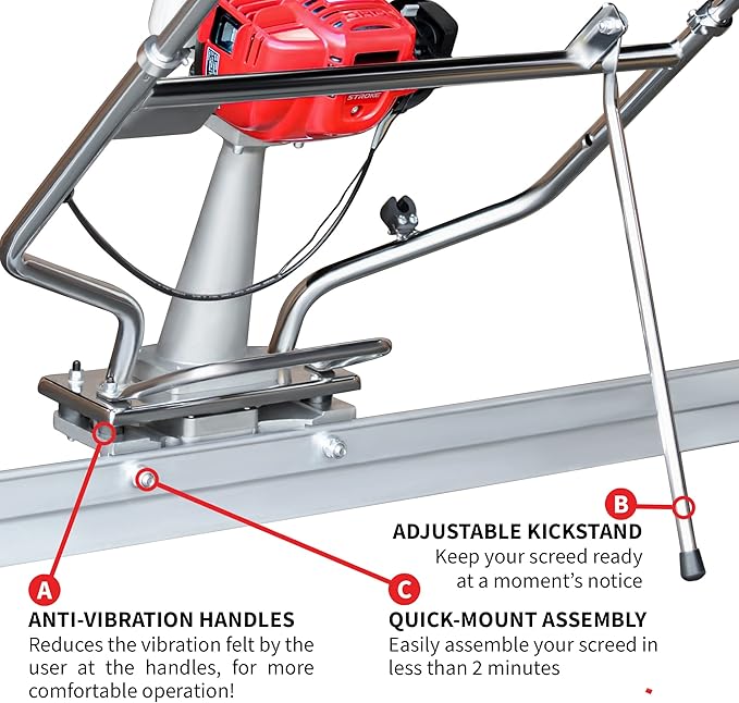 TOMAHAWK 1.6 HP Honda Gas Vibrating Concrete Power Screed Motor with 4ft Aluminum Magnesium Board Straight Edge Bar Set and 360째 Handles with GX35 Honda Engine