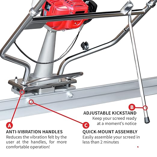 TOMAHAWK 1.6 HP Honda Gas Vibrating Concrete Power Screed Motor with 14ft Aluminum Magnesium Board Straight Edge Bar Set and 360째 Handles with GX35 Honda Engine