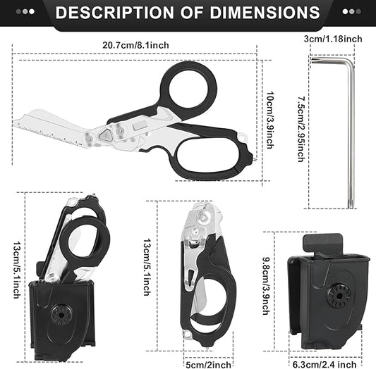 6-in-1 Multi-function Trauma Shears With Holster, Trauma Shears for Nurses Foldable, Heavy Duty Stainless Steel Scissors all Purpose, Outdoor Camping Rescue Scissors（Black）
