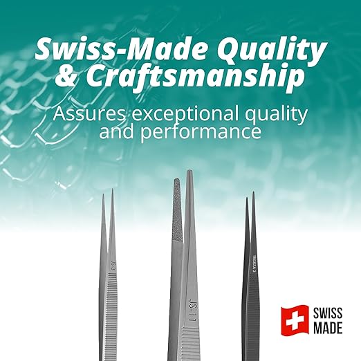 Excelta JS-4 Gemologist Forceps, Straight Medium Tweezers, 0.035” Tip, Precision Gem Handling Tool, Stainless Steel AISI 440, Conductive Surface, Ideal for Jewelry & Gemstone Work, Made in Switzerland