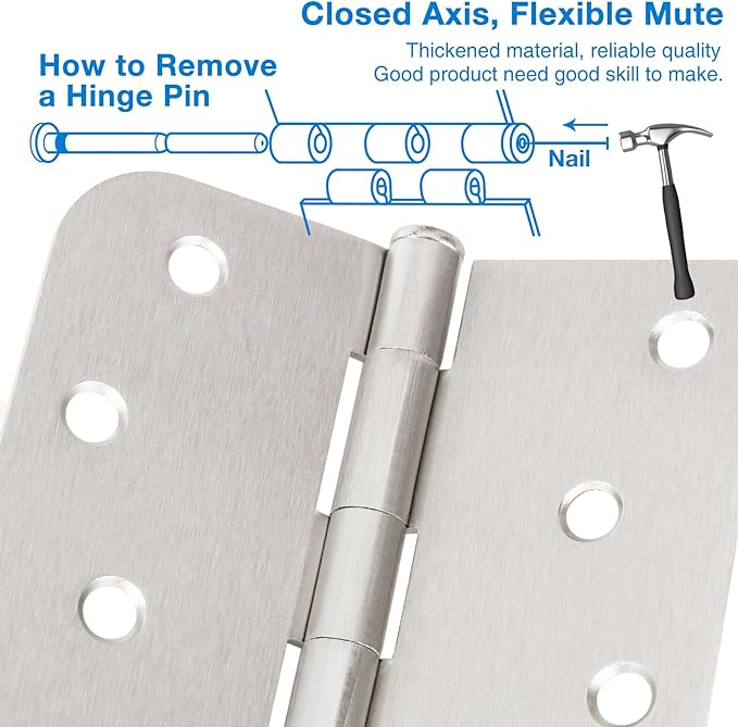 12 Pack Black Door Hinges 4 Inch Interior Hinge Satin Nickel Door Hinges 4 Inch Square Rounded 5/8" Radius Corner Hinge for Doors Reversible Full Mortise Combination Doors Hardware