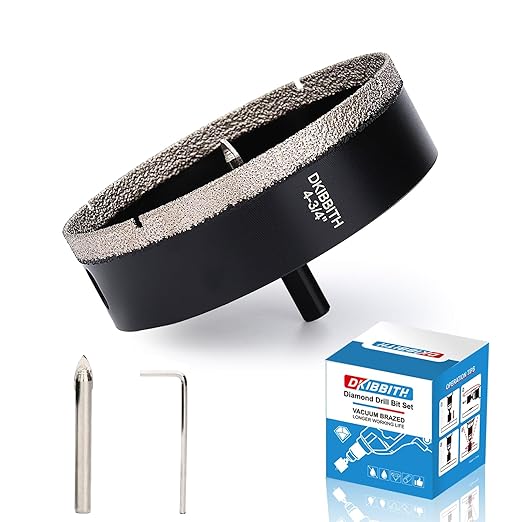 DKIBBITH 4-3/4" Diamond Hole-Saw Bits with Pilot Drill Bit - 4-3/4" Diamond Tipped Tile Hole Saws with Guiding Bit for Porcelain Tile Ceramic Pottery Granite Stone Glass Bottles 120mm.