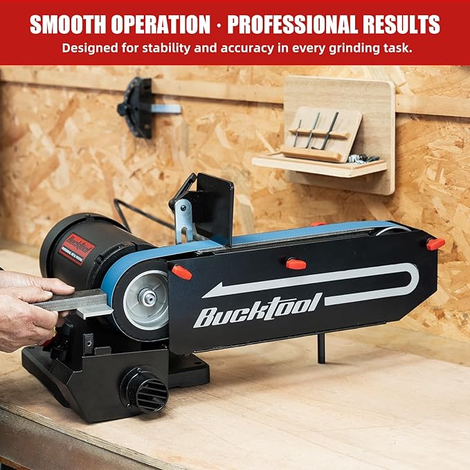 Bucktool 1HP 7A Belt Sander, 2횞48 Inch 4500 FPM Bench Belt Sander, Dual-Purpose Flat & Curved Sanding Design, Iron Base & Platen with Safety Switch, Ideal for Knife Making, Metalworking, Workshop Use