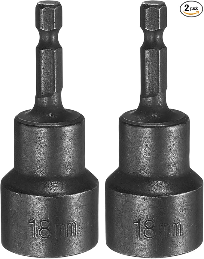 uxcell 2Pcs 1/4" Hex Shank 18mm Magnetic Hex Socket 65mm Length, CR-V Steel Quick-Release Power Nut Driver Set with Socket Wrench Screw for Impact Drill Black