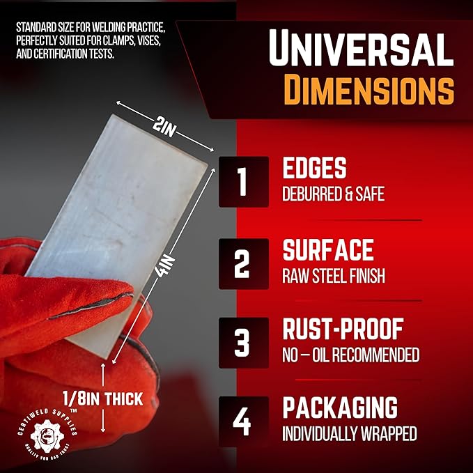 Welding Coupons 20 pack, 2 x 4 x 1/8" Mild Steel Welding Kit, Welding Practice for MIG TIG Gas Arc Stick and Wirefeed