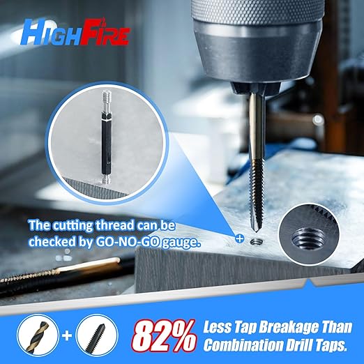HighFire 10-Piece Hex Shank Drill and Tap Set for Metal, Impact Drill Bit Set, Upgrade Combination of Drill and Tap Set 6-32 UNC to 1/4-20 UNC, MRO & Industrial Grade, DIY Hex Screwdriver