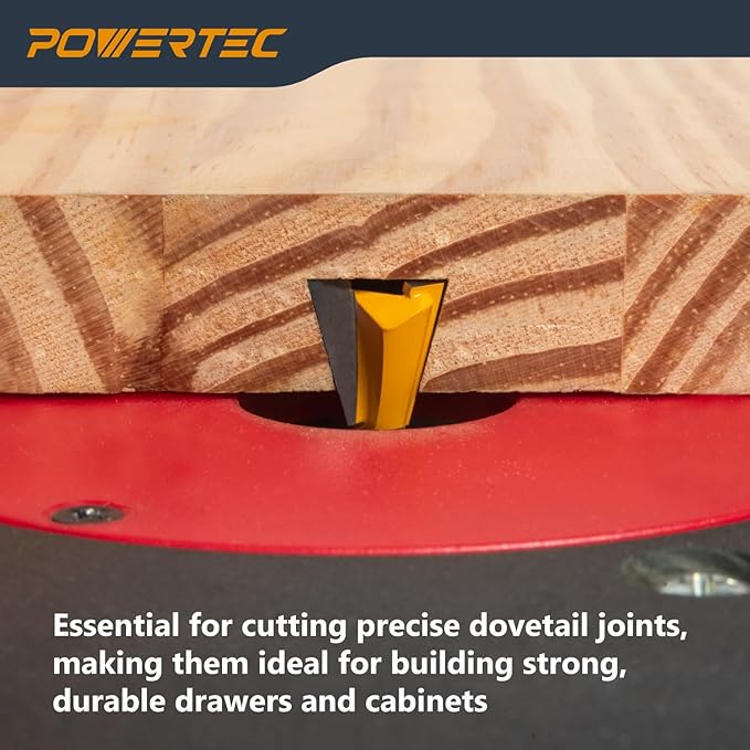POWERTEC 14 Degree Dovetail Router Bit, 1/2" Shank, 1/2" Cutting Diameter, 1/2" Cutting Length, Tungsten Carbide Tipped Woodworking Router Bits for use on CNC Machine and Router Tool (73052V)