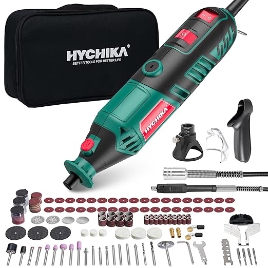 HYCHIKA 8000-35000RPM Variable Speed Rotary Tool,180W Rotary Tool With 179pcs Accessories,With Flex Shaft,Grinding Chain Bracket And Tool Bag,for Grinding,Cutting,Wood Carving,Sanding and Engraving